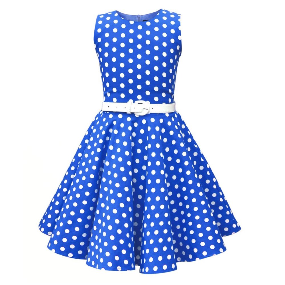 NTW Retro Rockabilly Blue and White Polka Dot Retro A-Line Dress